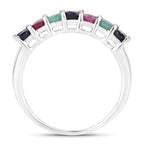 "3.40 Carat Genuine Emerald, Ruby and Black Sapphire .925 Sterling Silver Ring