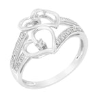 14KT White Gold 1/10 cttw Diamond Twin Heart Ring - Size 6.5