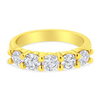 14K Yellow Gold Plated .925 Sterling Silver 1 1/2 Cttw Shared Prong Set Brilliant Round-Cut Diamond Anniversary or Wedding Band Ring (K-L Color, SI2-I1 Clarity) - Size 7