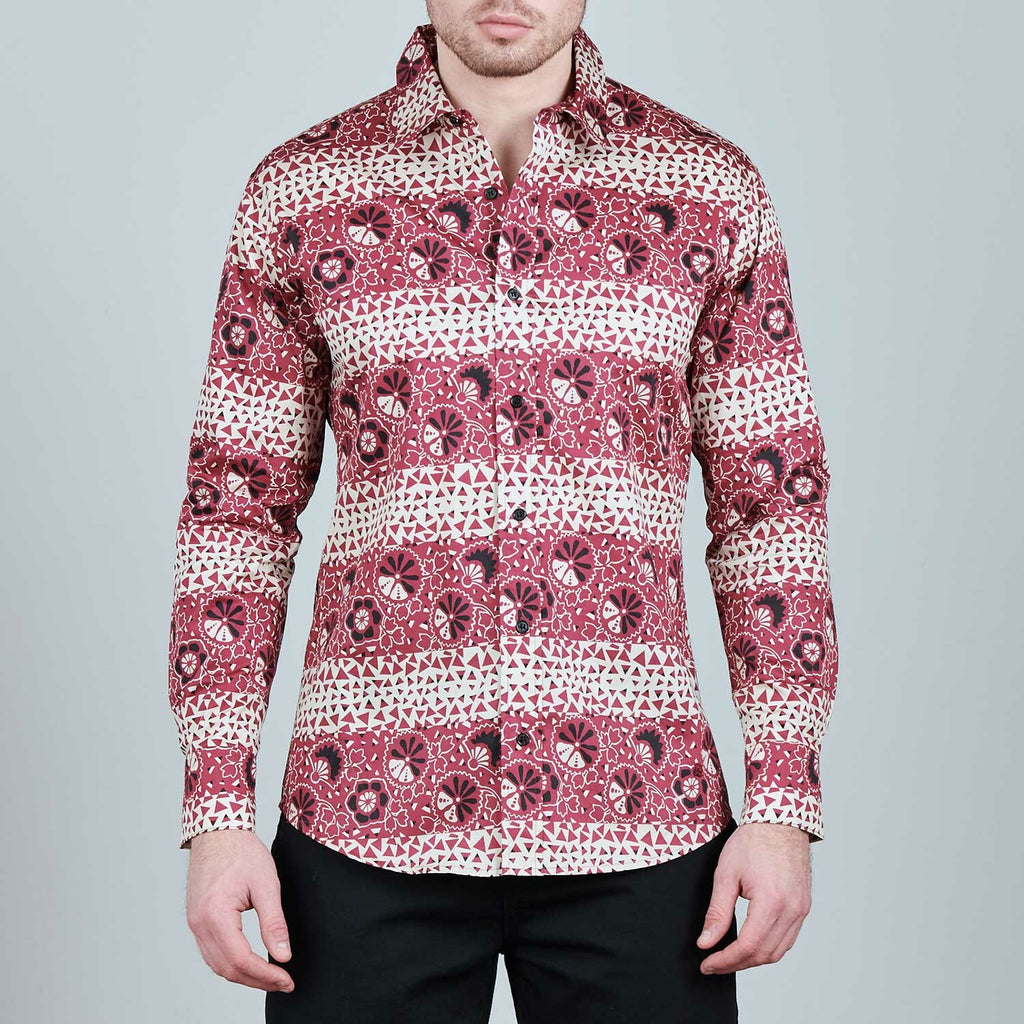 Buffalo Bill Bandana Long-Sleeve Button-Down Shirt // Red