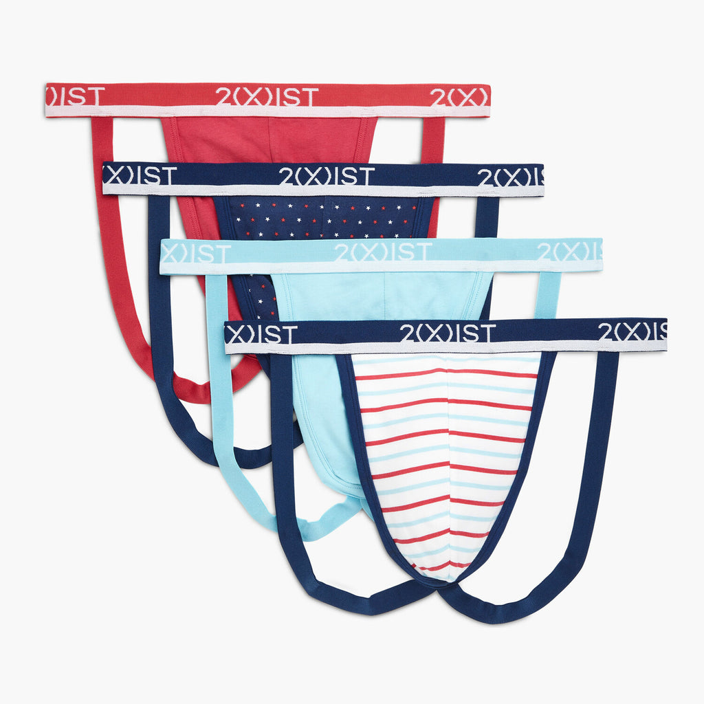 Stretch Jock Strap 4-Pack // Blue Topaz + Star Print + Rasberry Wine + Americana Pop