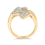 10k Yellow and White Gold 1/2 Cttw Baguette and Round Diamond Bypass Triple Leaf Ring (I-J Color, I1-I2 Clarity) - Size 7