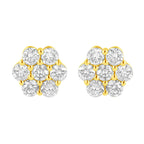 14K Yellow Gold 1/2 Cttw Brilliant Round Cut Diamond Floral Cluster Stud Earrings with Pushbacks (J-K Color, VS2-SI1 Clarity)