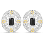 0.93 Carat Genuine Blue Sapphire and White Diamond .925 Sterling Silver Earrings