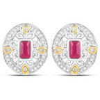 0.77 Carat Genuine Ruby and White Diamond .925 Sterling Silver Earrings