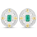 0.69 Carat Genuine Zambian Emerald and White Diamond .925 Sterling Silver Earrings