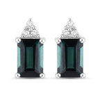 1.25 Carat Genuine Green Tourmaline and White Diamond 14K White Gold Earrings