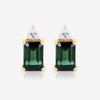 1.25 Carat Genuine Green Tourmaline and White Diamond 14K Yellow Gold Earrings