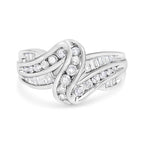 10K White Gold Ring 3/4 Cttw Round and Baguette-Cut Diamond Bypass Ring (H-I Color, I2-I3 Clarity) - Size 6