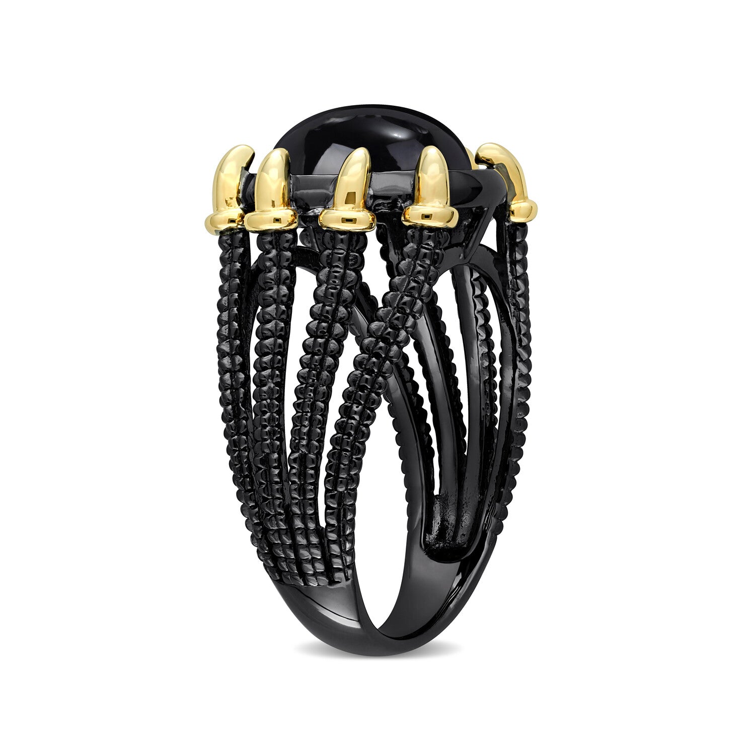 6ct TGW Black Agate Split-Shank Ring // Plated Sterling Silver + Black Rhodium Plating