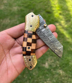 Custom Handmade Damascus steel Tanto Blade EDC Folding Pocket Knife