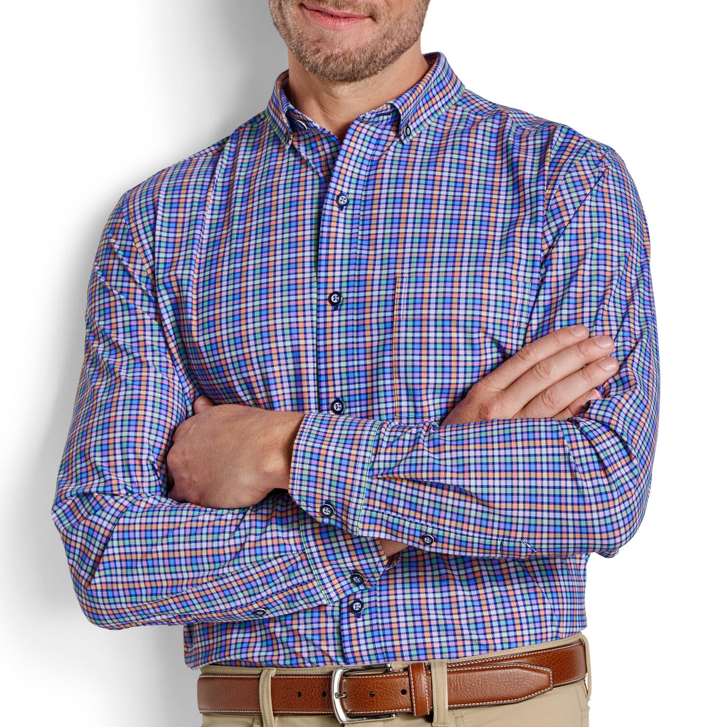 XC+ Motion Long-Sleeve Sport Knit Shirt // Multi Check