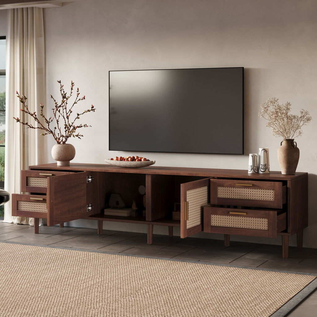 TV Stand, Media Console With 4 Drawers - Dark Brown