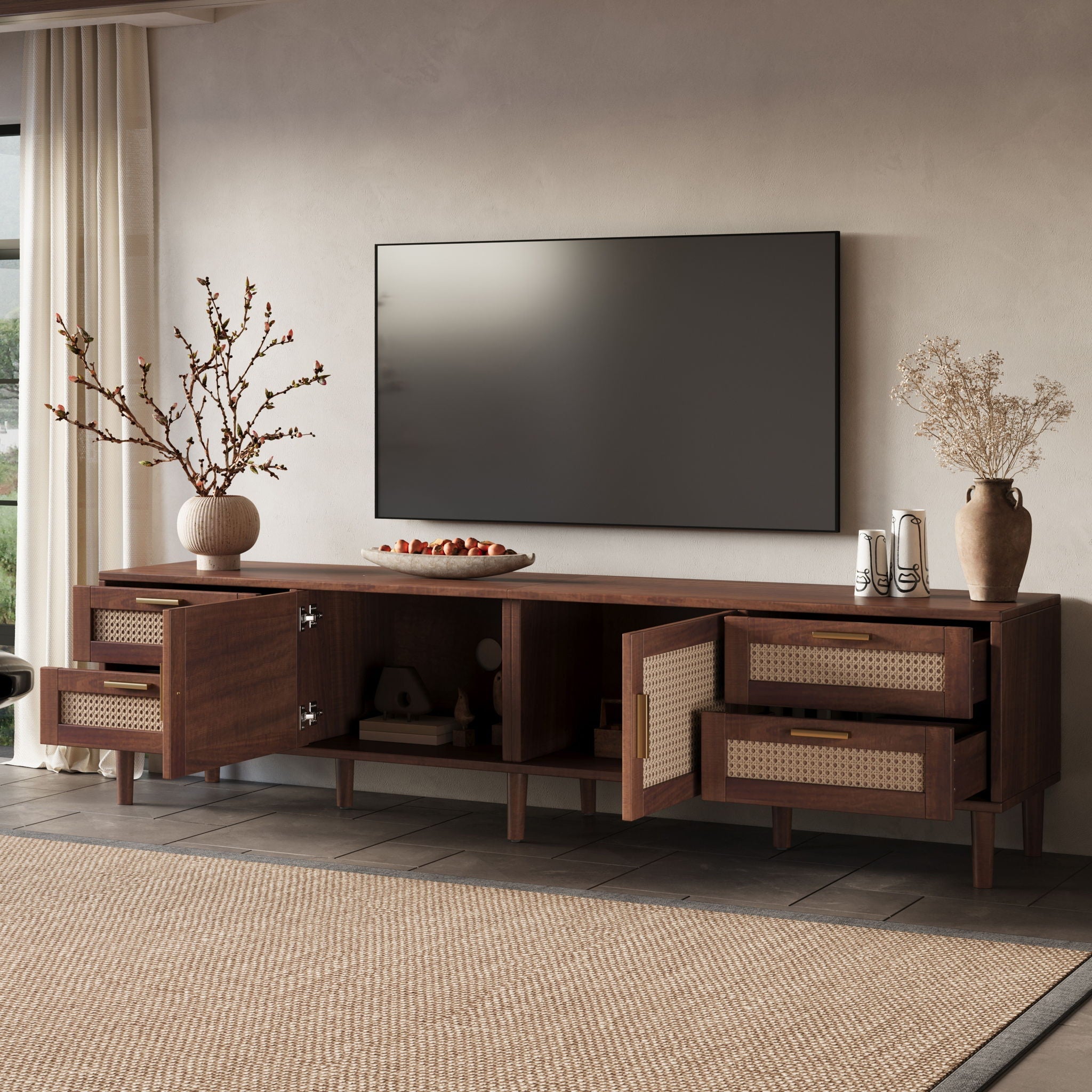 TV Stand, Media Console With 4 Drawers - Dark Brown