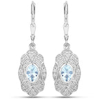 0.96 Carat Genuine Aquamarine and White Topaz .925 Sterling Silver Earrings