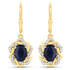 3.46 Carat Genuine Blue Sapphire and White Topaz .925 Sterling Silver Earrings