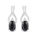 14K White Gold Plated 1.11 Carat Genuine Black Sapphire and White Diamond .925 Sterling Silver Earrings