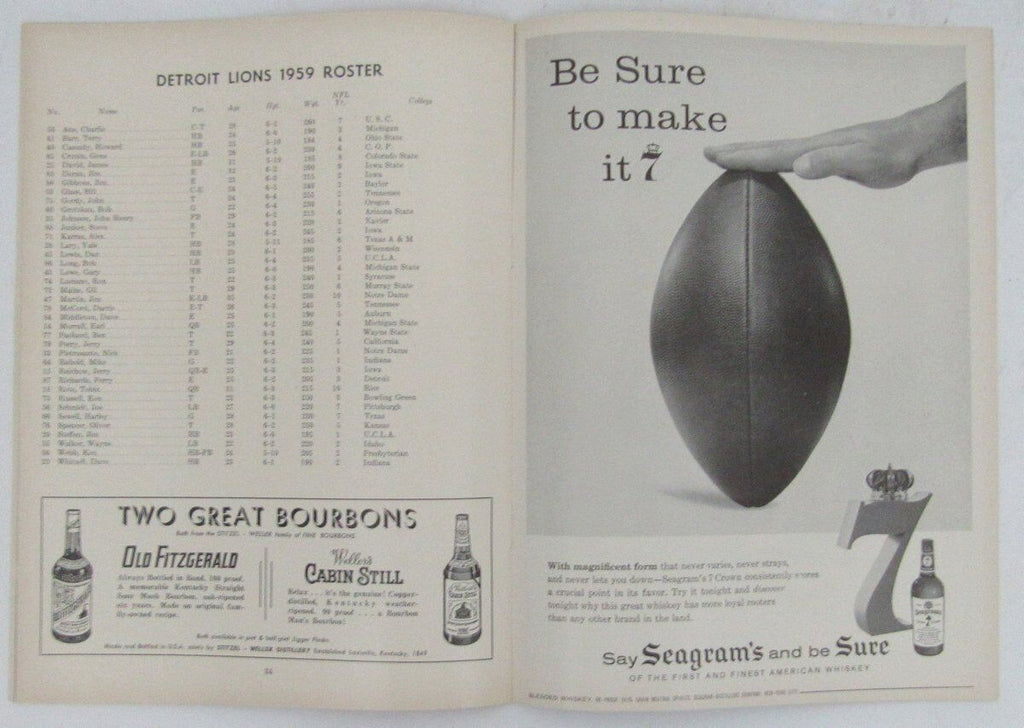 Baltimore Colts Detroit Lions 1959 Official Game Program 130764