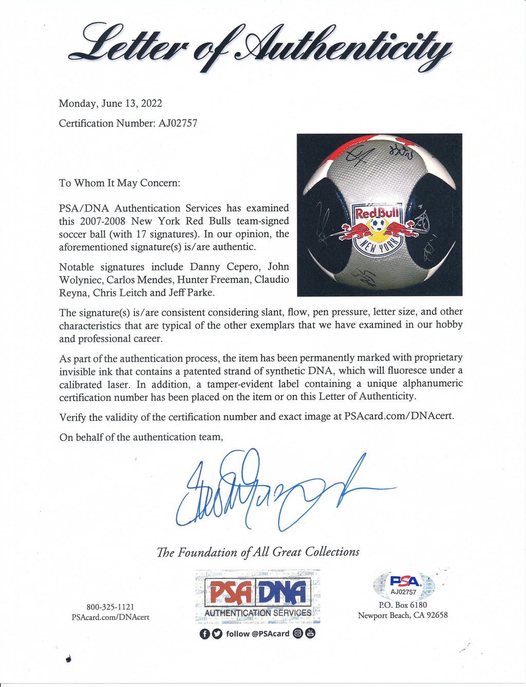 2007-08 New York Red Bulls Team-signed by 17 Players Soccer Ball PSA/DNA 191292