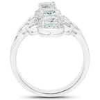 1.54 Carat Genuine Aquamarine and White Zircon .925 Sterling Silver Ring