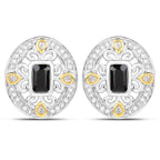 0.93 Carat Genuine Blue Sapphire and White Diamond .925 Sterling Silver Earrings