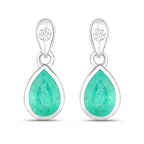 1.35 Carat Genuine Zambian Emerald and White Diamond 10K White Gold Earrings