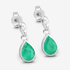 1.35 Carat Genuine Zambian Emerald and White Diamond 10K White Gold Earrings