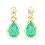 1.35 Carat Genuine Zambian Emerald and White Diamond 14K Yellow Gold Earrings