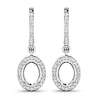 0.32 Carat Genuine White Diamond 14K White Gold Semi Mount Earrings - holds 8x6mm Oval Gemstones