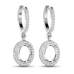 0.32 Carat Genuine White Diamond 14K White Gold Semi Mount Earrings - holds 8x6mm Oval Gemstones