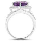 2.82 Carat Genuine Amethyst and White Topaz .925 Sterling Silver Ring