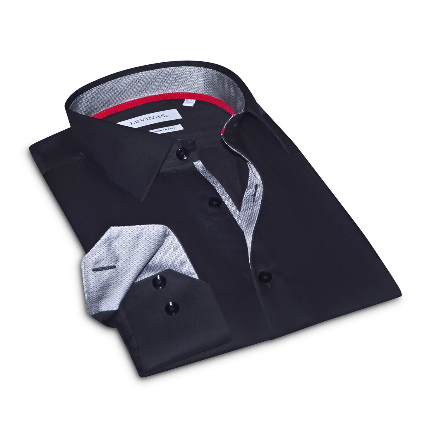 Contrast Collar & Cuff Button Up // Black + Novelty Light Blue Trim