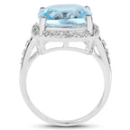 7.18 Carat Genuine Blue Topaz and White Topaz .925 Sterling Silver Ring