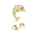 Dolphin 2 Cubic Zirconia Earrings 14K Gold Filled Silver Hip Hop Studs Jewelry Women