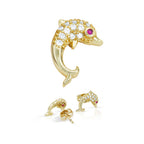 Dolphin 2 Cubic Zirconia Earrings 14K Gold Filled Silver Hip Hop Studs Jewelry Women