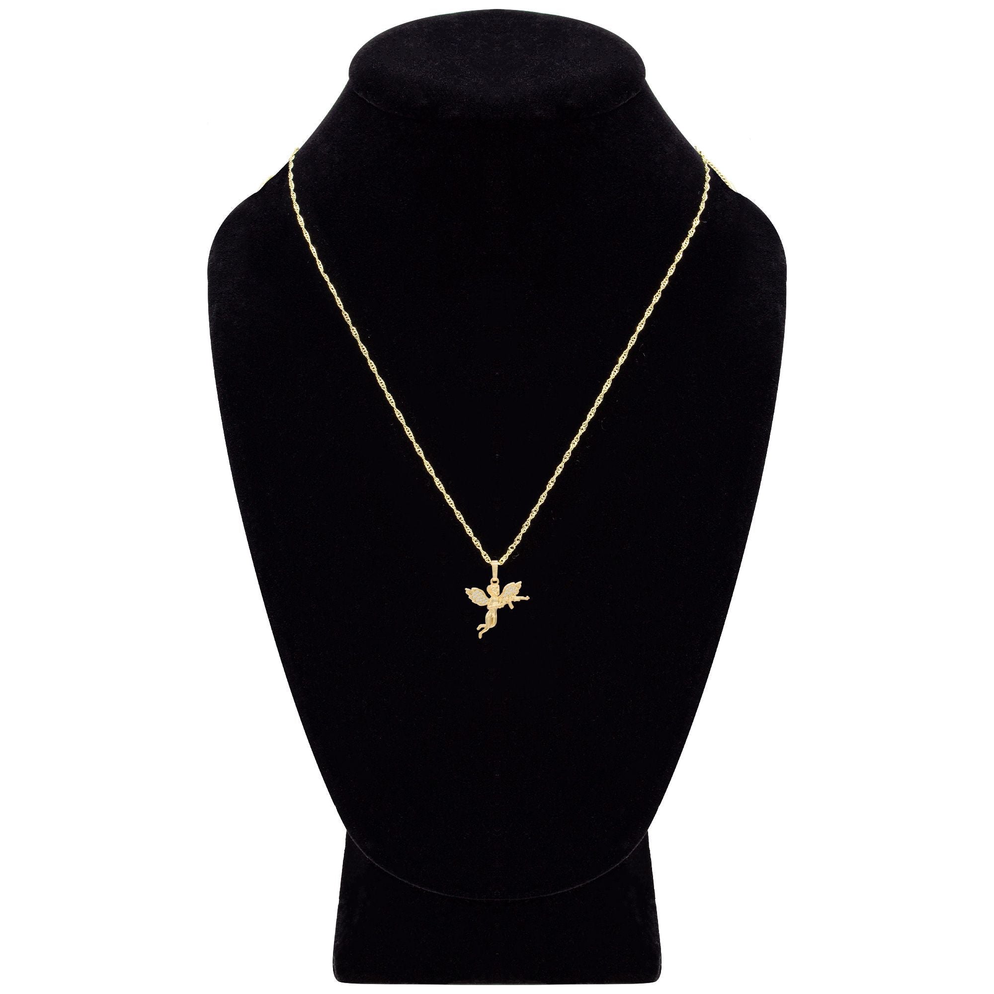 Guardian Angel Cubic Zirconia Pendant 14K Gold Filled Necklace Set