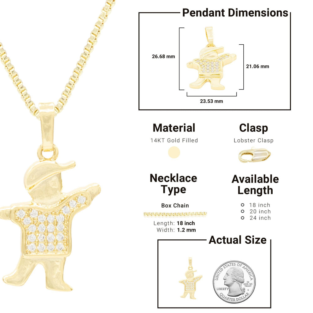 Smart Boy Cubic Zirconia Pendant With Necklace Set 14K Gold Filled