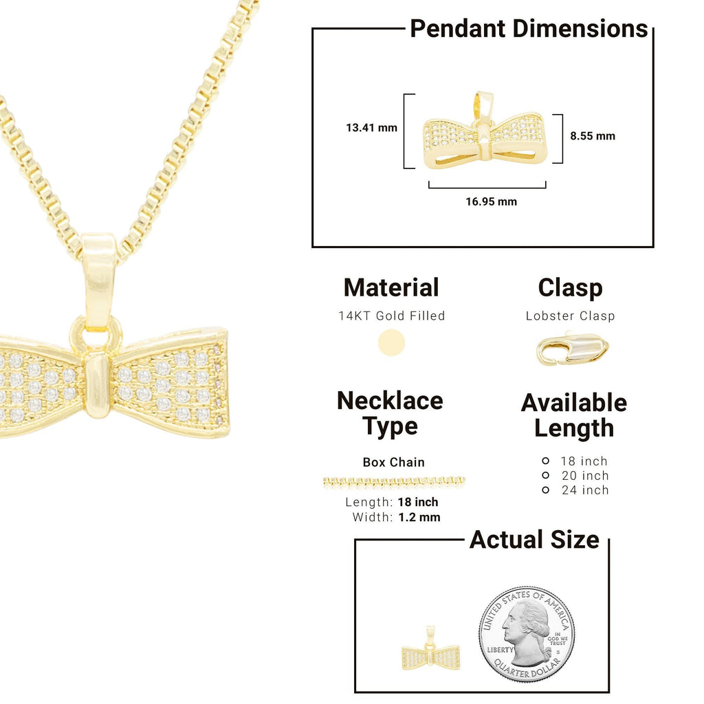 Cubic Zirconia Bow Tie Pendant 14K Gold Filled Necklace Set