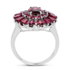 6.19 Carat Genuine Rhodolite and White Topaz .925 Sterling Silver Ring