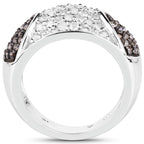 0.94 Carat Genuine Champagne Diamond and White Diamond .925 Sterling Silver Ring