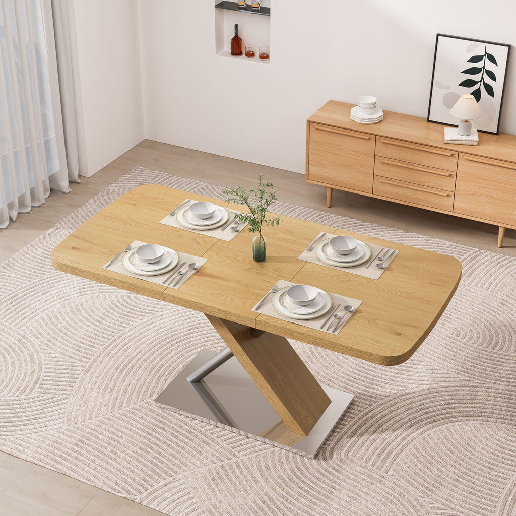 Retractable Square Dining Table, Seating 4 - 6 People - Natural