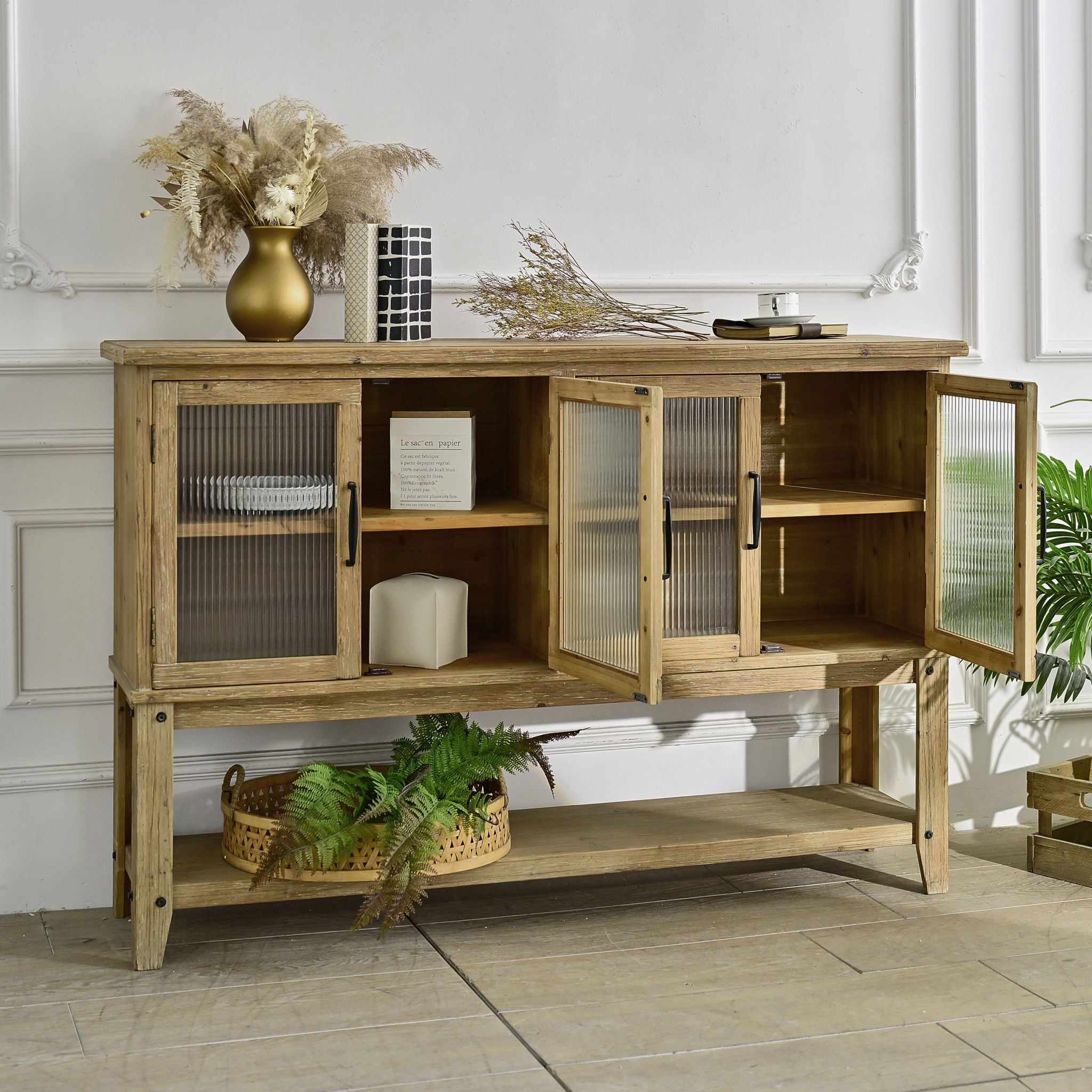 Rectangle Accent Sideboard Cabinet With Storage Shelf - Natural Wood