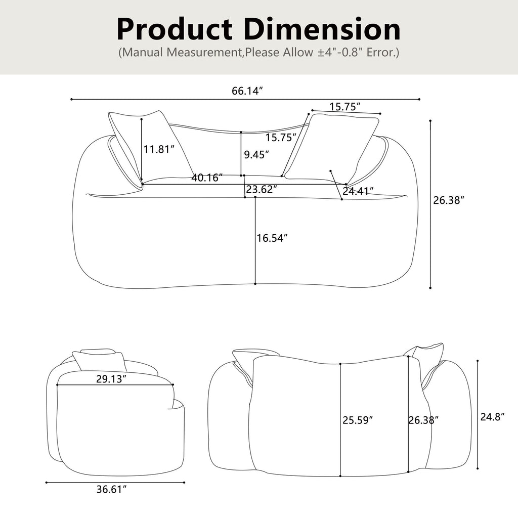 Curved 2 Person Compress Sofa With Armrests