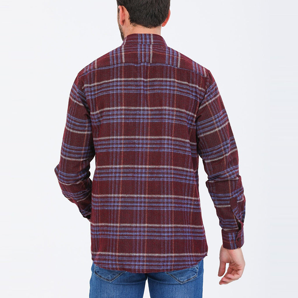 Sean Long Sleeve Checked Pocket Shirt // Burgundy