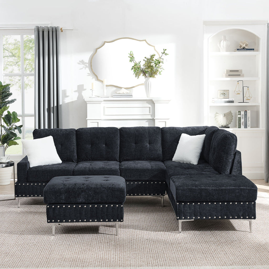 L-Shaped Sectional Sofa With Chaise And Storage Ottoman