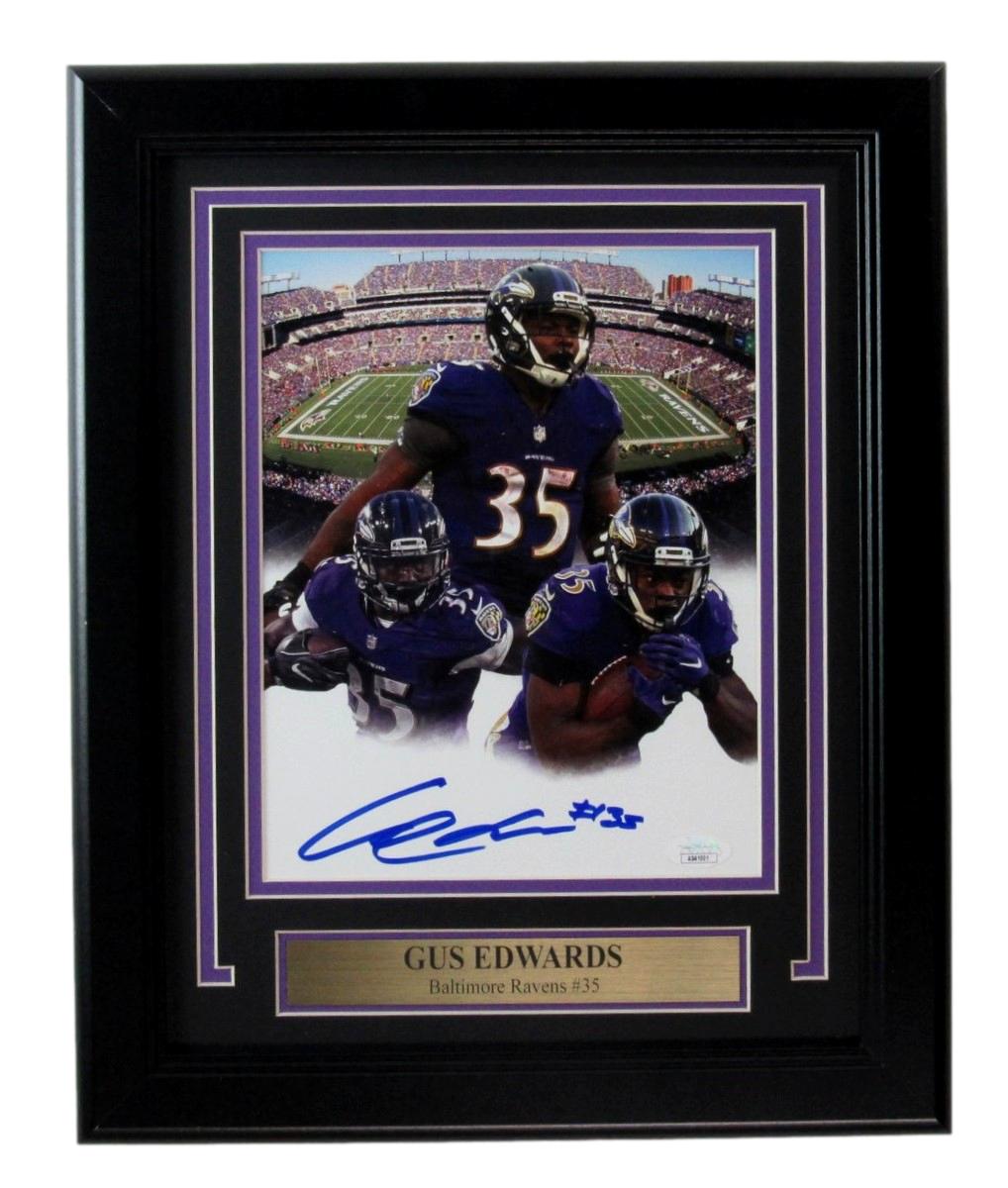 Gus Edwards Signed 8x10 Photo Baltimore Ravens Framed JSA 187159