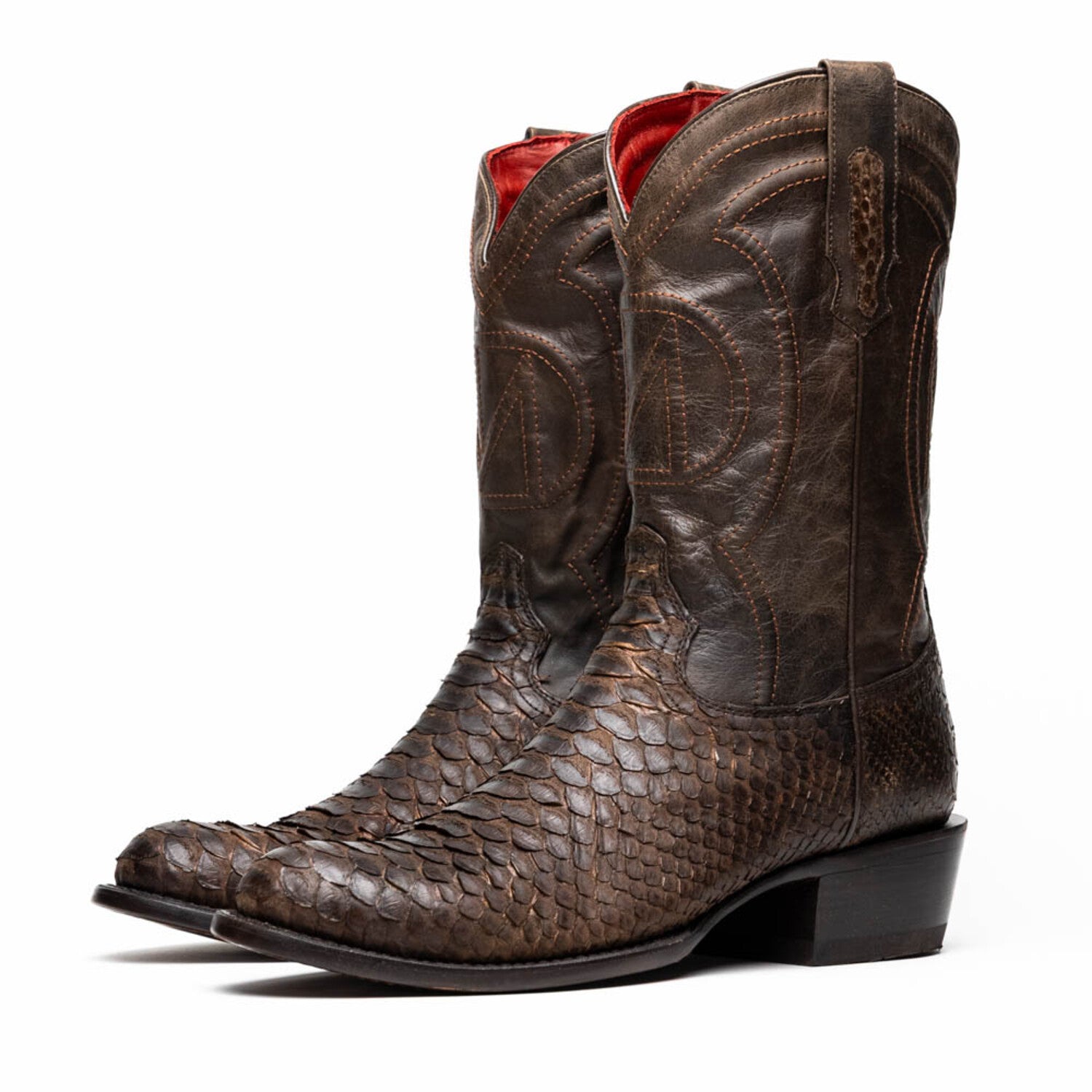 Kansas // Python Leather Western Boots // Brown