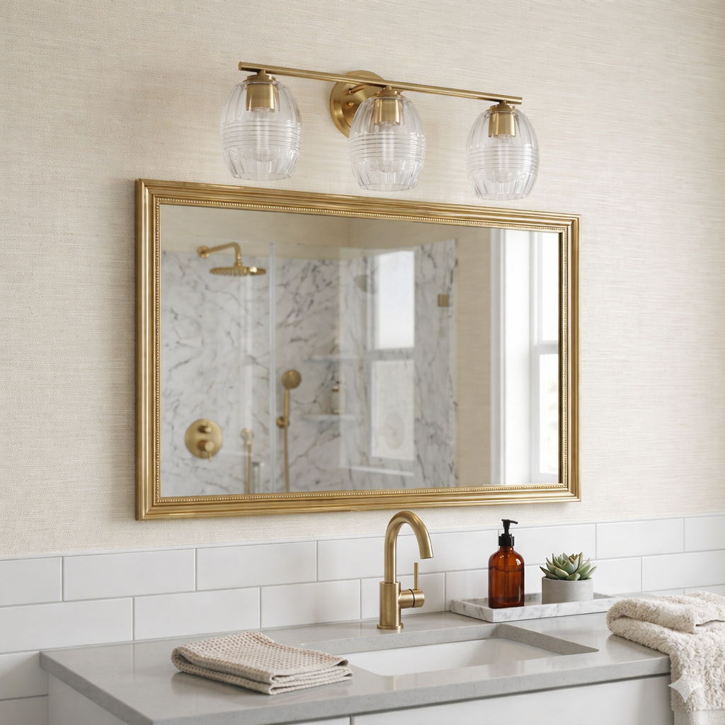 Luster - 3 Lights Vanity With Clear Wall Lamp Satin - Clear / Gold