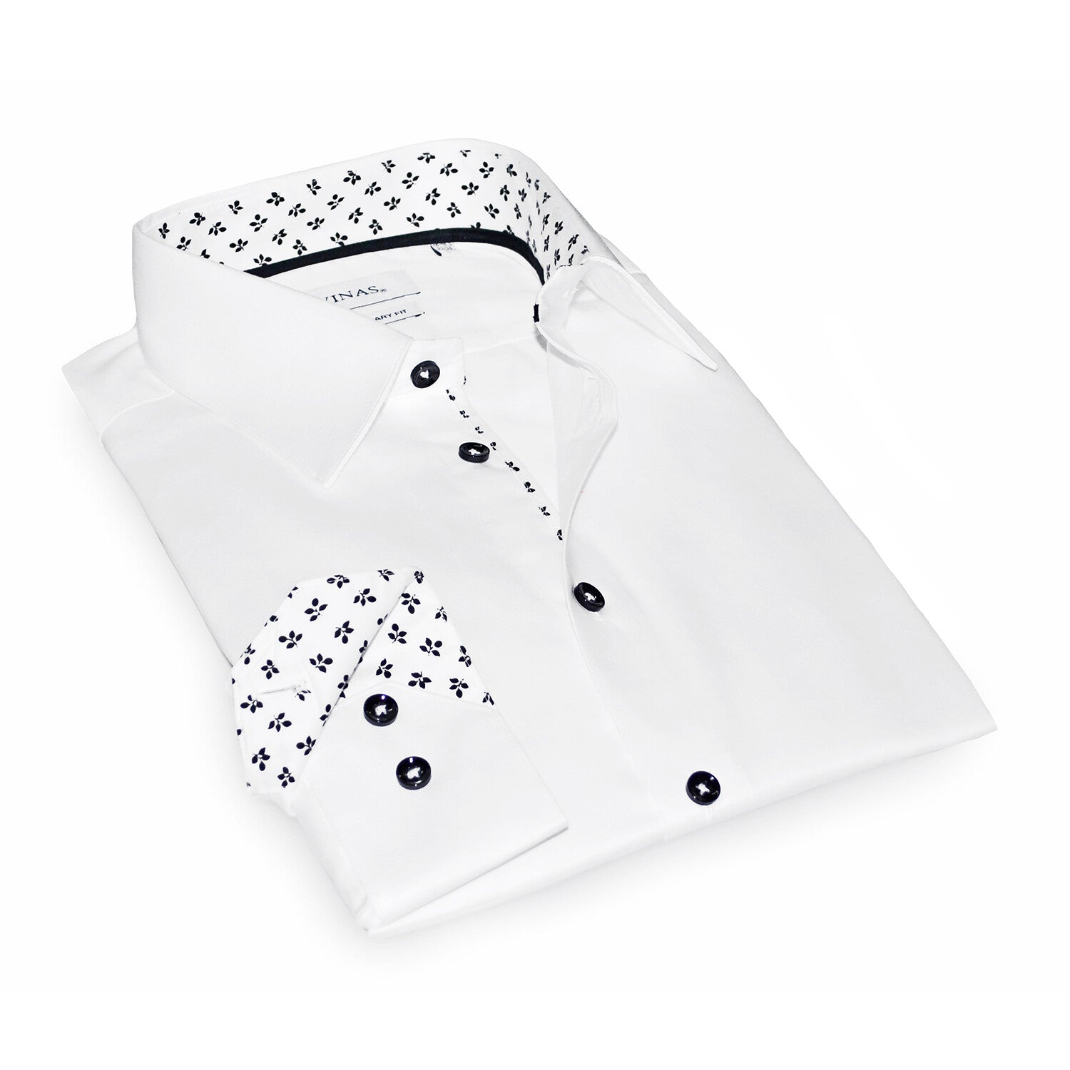Contrast Collar & Cuff Button Up // White Black Leafs Trim