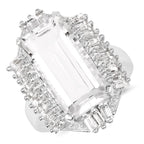 9.77 Carat Genuine Crystal Quartz & White Topaz .925 Sterling Silver Ring